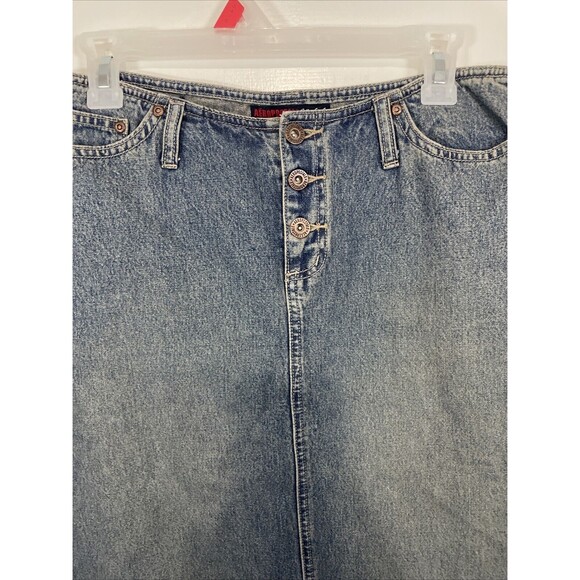 Vtg Denim Maxi Skirt Grunge Wash Long Straight Jean Skirt Women’s 3/4 Slits Y2K - Picture 2 of 7